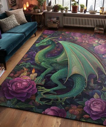 Emerald Blaze Area Rug — Vibrant Green Accent Rug For Living Room, Modern Botanical Pattern, Durable Low-Pile, Fade-Resistant