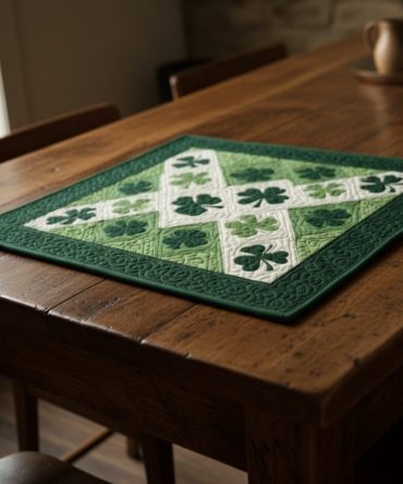 Emerald Clover Grace Quilted Place Mat — Luxe Green Cotton Quilted Dining Mat, Elegant St. Patrick’s or Everyday Table Accent, Machine Washable