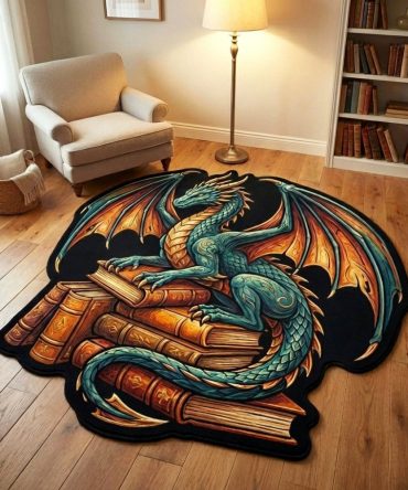 Custom Emerald Dragon Shaped Rug - Bold Fantasy Statement Piece, Durable Low-Pile Fibers, Non-Slip Backing For Kids Room & Loft