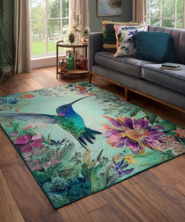 Modern Emerald Flight Area Rug - Abstract Feathered Pattern In Deep Green, Fade-Resistant, Soft Pile For Living Room & Office