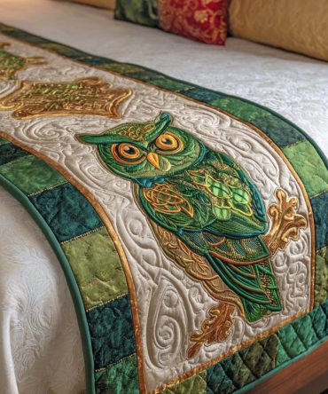 Emerald Gaze Quilted Bed Runner — Rich Emerald Accent Throw For Queen & King Beds, Sophisticated Jewel-Tone Bedroom Decor