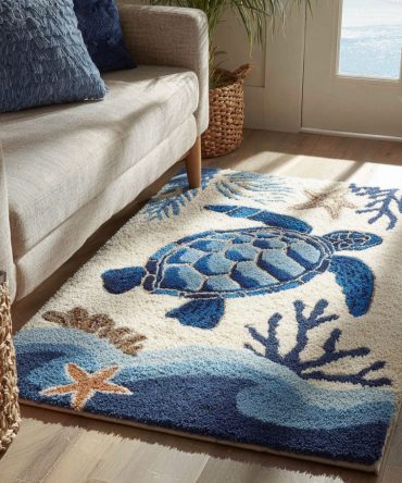 Emerald Wave Rider Rug - Ocean-Inspired Teal-Green Pattern, Fade-Resistant Low-Pile, Easy-Care Accent For Coastal & Modern Homes