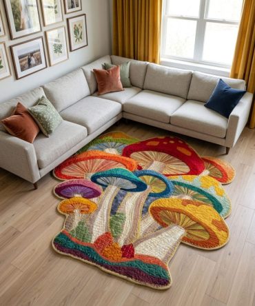 Custom Enchanted Mushroom Cap Rug - Whimsical Shaped Accent With Forest Motif, Durable Low-Pile Fibers, Non-Slip Backing For Kids & Playrooms