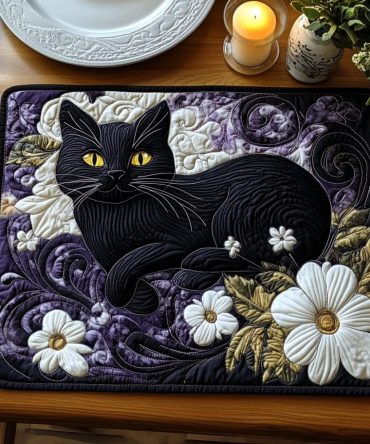 Enchanted Whisker Quilted Placemat — Whimsical Cat Motif Table Mat, Padded Protection, Machine-Washable & Decorative