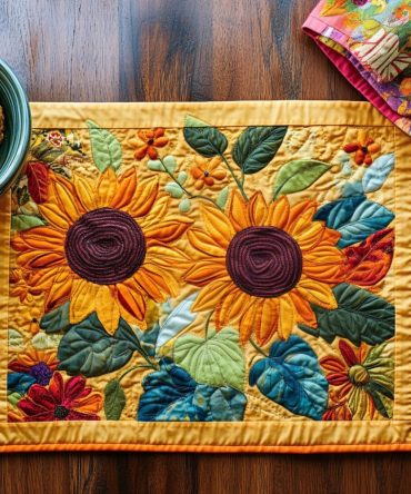Endearing Sunflowers Table Quilted Placemat — Rustic Yellow Floral Mat, Soft Padding, Easy Care, Perfect for Farmhouse Dining