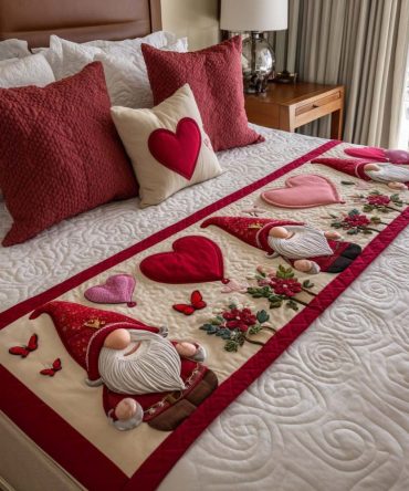 Endless Valentine Quilted Bed Runner — Romantic Heart Pattern Bed Scarf For Valentine’S Gifts & Bedroom Décor, Quilted, Reversible