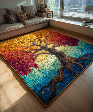 Botanical Equinox Tree Rug — Elegant Nature-Inspired Area Rug For Living Rooms, Dining Areas & Cozy Reading Nooks (Soothing Green Palette)