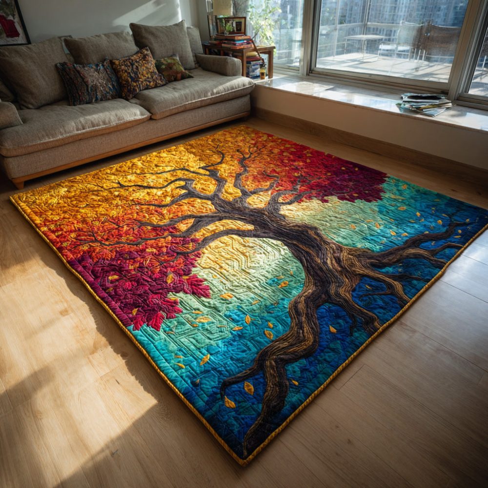 Botanical Equinox Tree Rug — Elegant Nature-Inspired Area Rug For Living Rooms, Dining Areas & Cozy Reading Nooks (Soothing Green Palette)