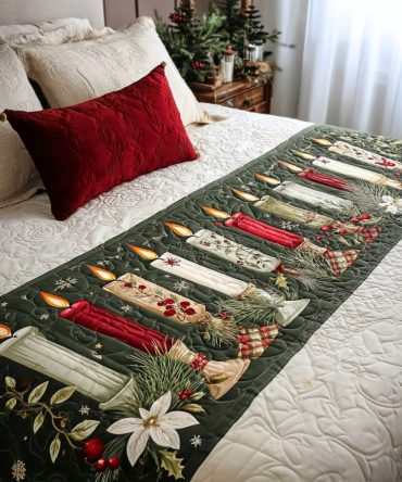 Eternal Glow Quilted Bed Scarf — Timeless Holiday Bed Runner, Luxurious Quilted Throw Accent To Elevate Seasonal Bedroom Designs