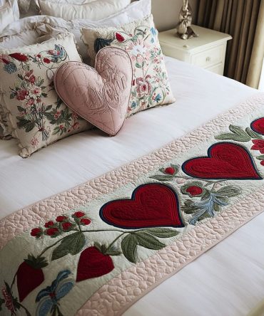 Eternal Hearts Quilted Bed Runner - Timeless Decorative Bed Scarf, Reversible Cotton Blend With Classic Stitching For Romantic, Layered Bedding Looks