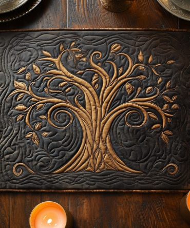 Eternal Roots Quilted Placemat — Earthy Tree Motif Table Accent, Durable Quilting & Easy-Care Protection for Rustic Dining