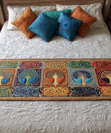 Eternal Woods Rustic Quilted Bed Runner — Deep Wood Tones, Heavyweight Cotton Bed Scarf For Lodge Or Cabin Style Bedrooms, Durable, Easy-Care