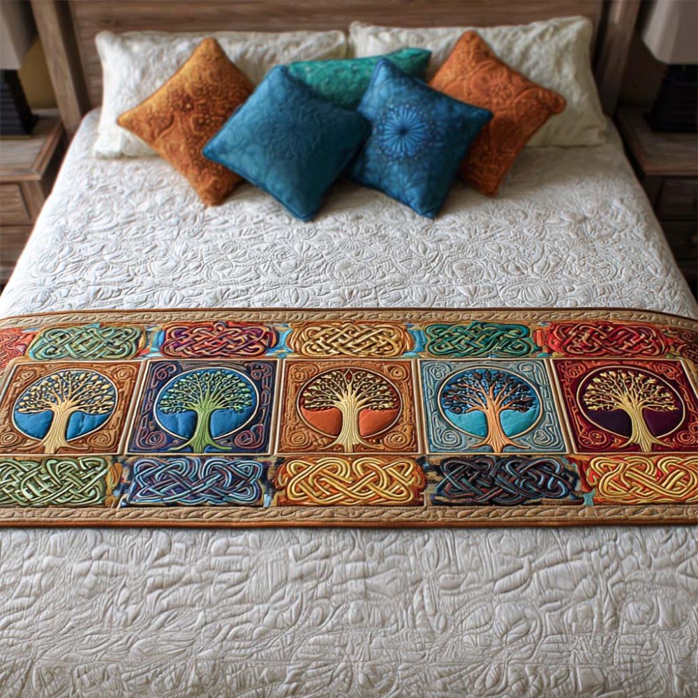 Eternal Woods Rustic Quilted Bed Runner — Deep Wood Tones, Heavyweight Cotton Bed Scarf For Lodge Or Cabin Style Bedrooms, Durable, Easy-Care