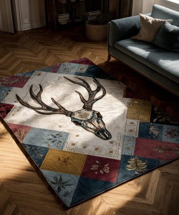 Ethereal Longhorn Grace Southwestern Rug — Bold Horn Motif Area Rug For Rustic, Western & Eclectic Living Rooms (Textured Warm Neutrals)