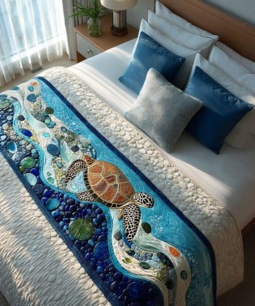 Everglade Explorer Quilted Bed Runner — Tropical-Inspired Cotton Throw With Leafy Motifs, Bold Accent For Lush Bedroom Styling