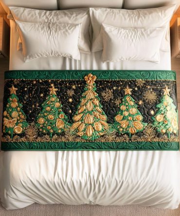Evergreen Glow Quilted Bed Runner — Luminous Evergreen Holiday Bed Scarf, Quilted Festive Accent For Stylish Seasonal Bedrooms