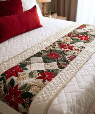 Evergreen Spark Quilted Bed Runner - Classic Pine Holiday Bedding, Quilted Foot Throw For Festive Bedroom, Durable Machine-Washable Decor