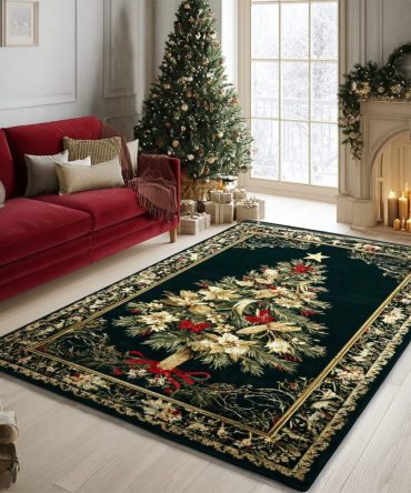Lush Evergreen Star Decorative Area Rug - Modern Geometric Accent, Low-Pile Soft Floor Rug For Living Room & Bedroom Décor