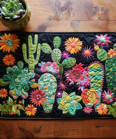 Desert Cactus Quilted Placemat — Southwestern Succulent Table Accent For Southwestern Decor, Boho & Desert-Inspired Entertaining