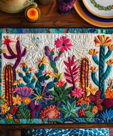 Exquisite Desert Cactus Quilted Placemat — Southwestern Table Accent, Durable 12X18 Cotton Mat For Everyday Use & Entertaining
