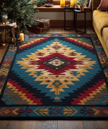 Fabled Frontier Rustic Area Rug - Vintage Western Motif, Low-Pile Durable Floor Rug For Cabin, Living Room & Entryway Accent
