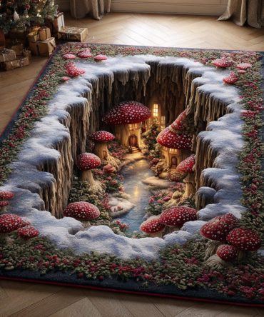 Fairy Mushroom Grove Whimsical Area Rug - Playful Botanical Design, Soft Low-Pile Rug For Kids’ Rooms, Nurseries & Play Areas