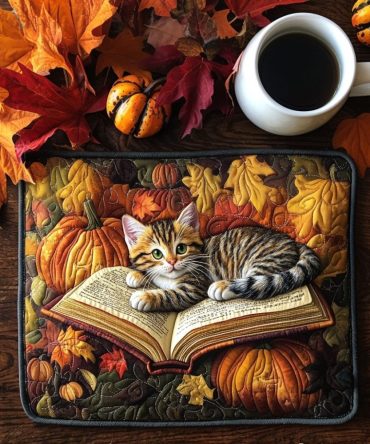 Fall Cat Whiskers Quilted Placemat — Cute Seasonal Cat Table Mat, Durable Quilting, Heat-Resistant & Easy-Care Dining Decor