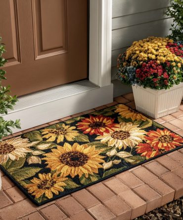 Autumn Sunflower Fall Doormat — Rustic Fall Welcome Mat With Sunflower Design, Durable Weather-Resistant Print, Non-Slip Backing For Cozy Porch Decor