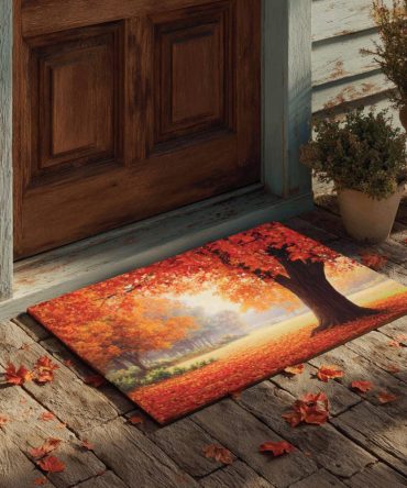 Fall Western Sunset Coir Mat — Autumn Landscape Welcome Rug, Durable Outdoor/Indoor Front Door Doormat With Non-Slip Rubber Backing, Rustic Decor