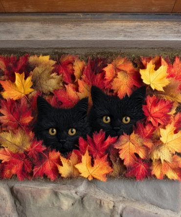 Fallen Leaves Cat Doormat — Autumn Cat Welcome Mat, Durable Dirt-Trapping Outdoor/Indoor Rug With Anti-Slip Backing For Cozy Entries
