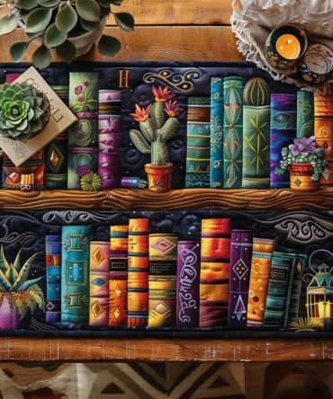 Whimsical Library Quilted Placemat — Literary-Themed Table Mat for Book Lovers, Reversible, Soft Padded & Machine-Washable