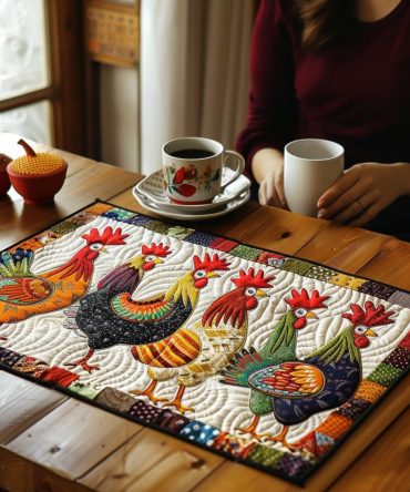 Farmhouse Flock Quilted Placemat — Rustic Chicken Design, Cotton-Blend, Stain-Resistant, Country Kitchen Accent, Reversible