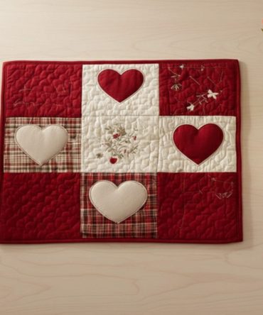 Farmhouse Hearts Quilted Placemat — Cozy Country Heart Table Mat for Rustic Kitchens, Quilted Surface Protection, Machine-Washable Accent