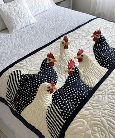 Feathered Flock Premium Quilted Bed Runner — Rustic Chicken & Rooster Accented Bed Scarf, Durable Cotton Blend, Stylish Layering