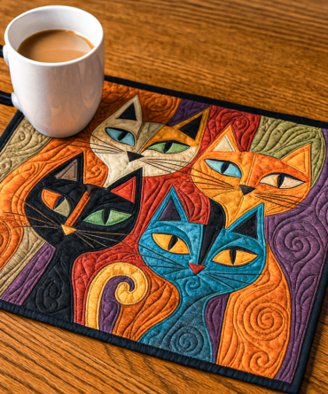 Playful Cat Quilted Placemat — Feline-Themed Cotton Dining Mat With Soft Padding, Durable & Machine Washable Table Accent