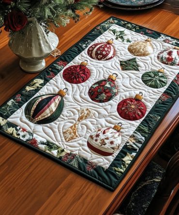 Festive Adornments Quilted Place Mat — Decorative Holiday Table Mat in Quilted Cotton, Durable, Machine-Washable Accent for Celebrations