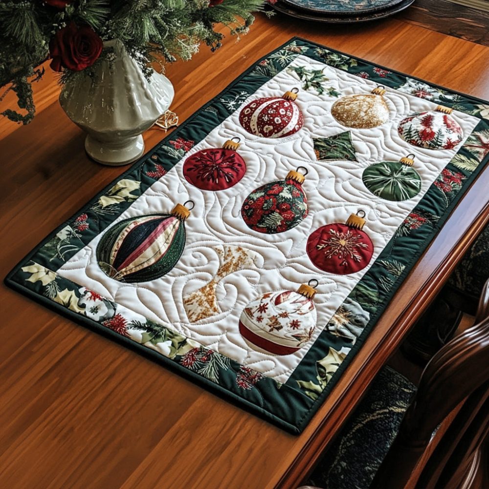 Festive Adornments Quilted Place Mat — Decorative Holiday Table Mat in Quilted Cotton, Durable, Machine-Washable Accent for Celebrations