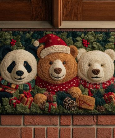 Holiday Bear Trio Entrance Mat — Festive Decorative Outdoor/Indoor Doormat With Cheerful Seasonal Illustration To Welcome Guests