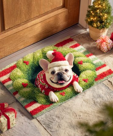 Festive Bulldog Holiday Doormat — Charming Pet-Themed Welcome Mat For Front Door, Durable Outdoor/Indoor Rug With Seasonal Flair