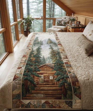 Festive Cabin Quilted Bed Runner - Warm Holiday Bedding Accent, Reversible Plaid Design, Durable Cotton Blend For Queen & King Beds
