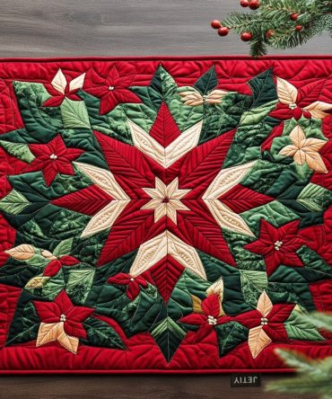 Festive Flora Quilted Placemat — Christmas Floral Table Mat with Padded Quilting, Durable & Machine-Washable, Stylish Holiday Dining Accessory