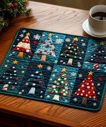 Festive Woodland Holiday Quilted Placemats — Charming Forest Table Decor for Christmas & Thanksgiving, Durable Cotton, Machine-Washable