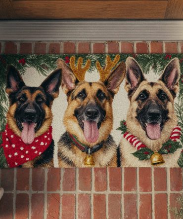 Festive German Shepherd Welcome Mat – Holiday Dog Doormat With Cheerful Pup Illustration, Durable Outdoor Coir Mat, Non-Slip Backing For Front Doors