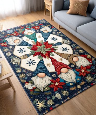 Festive Gnome Holiday Area Rug - Charming Seasonal Design, Low-Pile Cozy Rug For Entryways, Kitchens & Family Room Décor