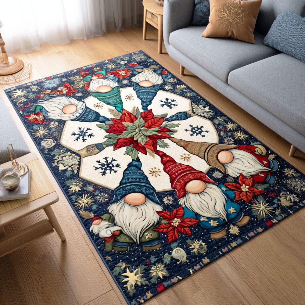 Festive Gnome Holiday Area Rug - Charming Seasonal Design, Low-Pile Cozy Rug For Entryways, Kitchens & Family Room Décor