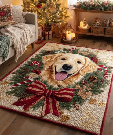 Festive Golden Retriever Holiday Rug - Adorable Seasonal Dog Design, Low-Pile Cozy Mat For Homes, Entryways & Pet-Friendly Spaces