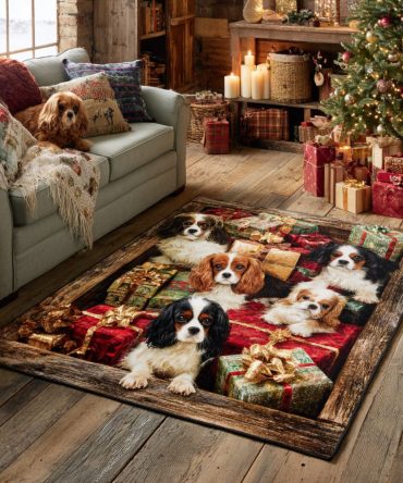 Holiday King Charles Spaniel Decorative Area Rug — Plush Christmas Living Room & Entry Accent Rug With Non‑Slip Backing
