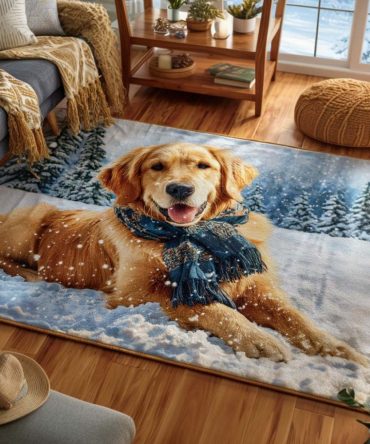 Adorable Festive Pup Holiday Rug — Soft Plush Christmas Accent Rug For Playroom, Nursery & Living Room With Secure Backing