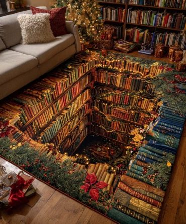 Warm Festive Reading Area Rug — Cozy Holiday Accent Rug For Reading Nooks, Bedrooms & Living Rooms With Soft, Low Pile