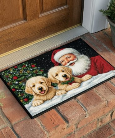 Festive Santa Coir Welcome Mat - Holiday Porch Doormat, Durable Outdoor/Indoor Mat With Cheerful Santa Illustration For Seasonal Entryways